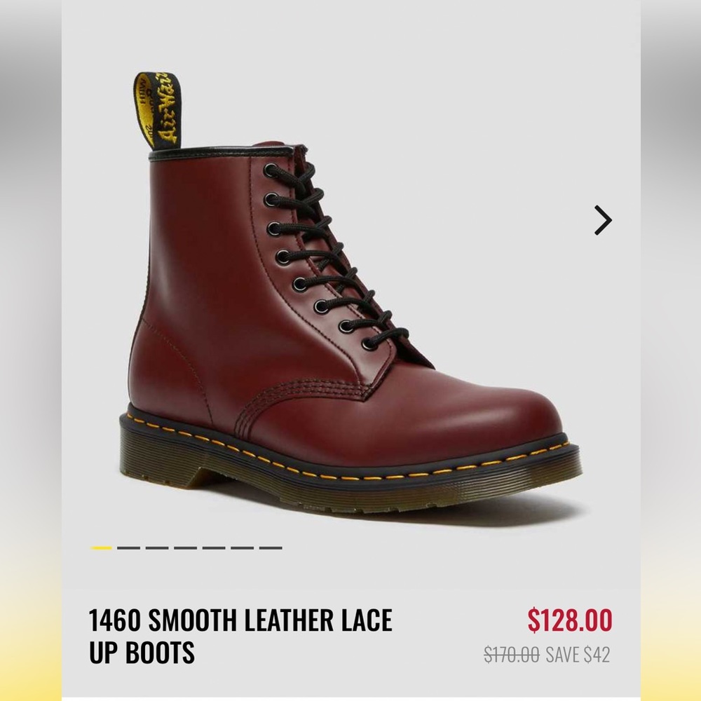Dr. Marten 1460 smooth leather lace up boots in color cherry red